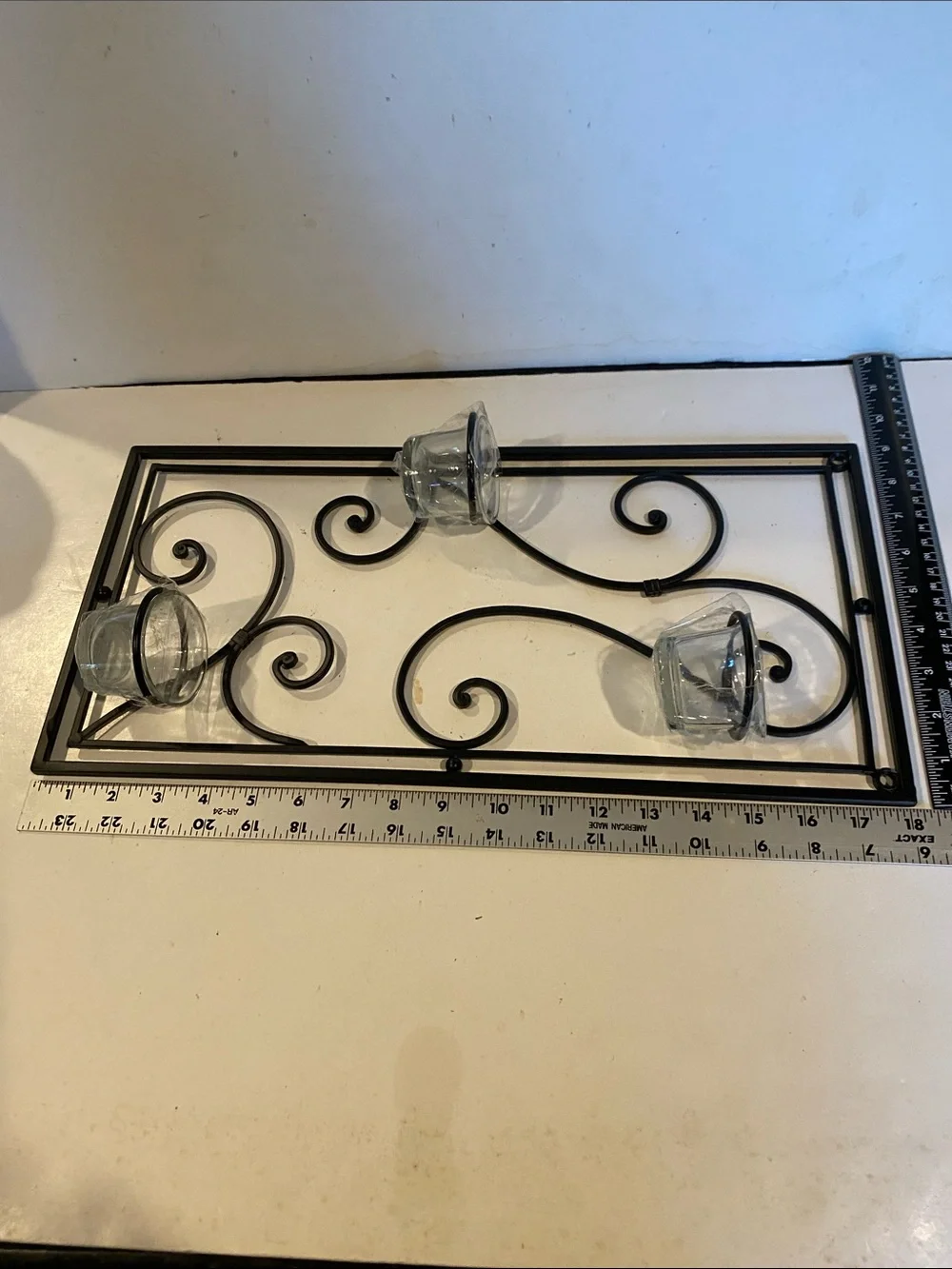 NWOT Black Wrought Iron Scrollwork Wall Decor Candleholder